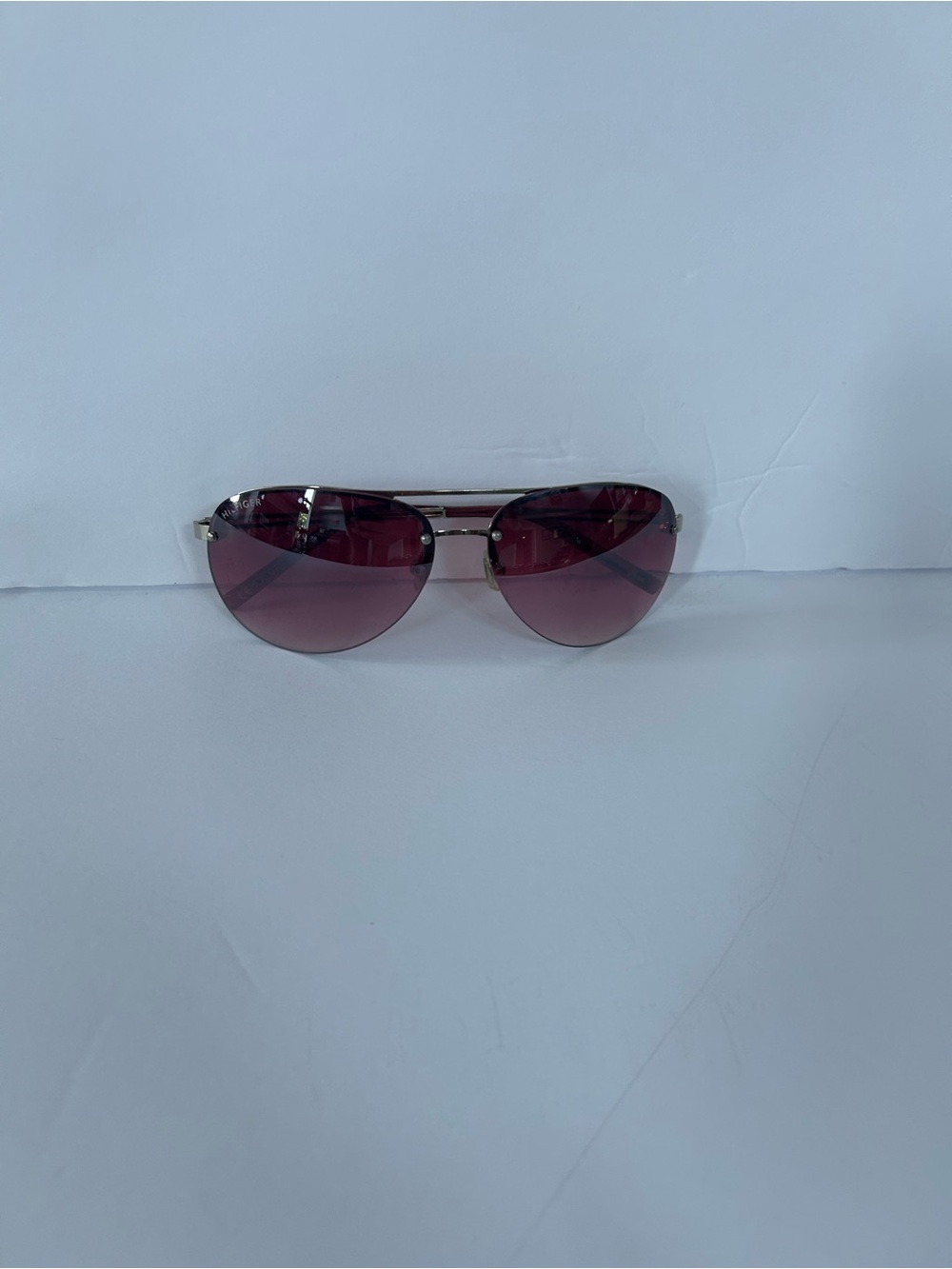 Tommy Hilfiger Men's Aviator Sunglasses with Burgundy Lenses